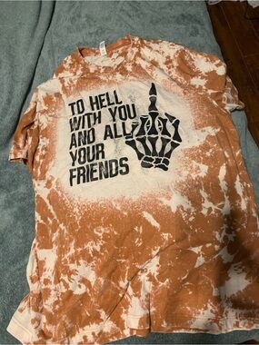 Orange and White Bleach Dye Graphic Tee